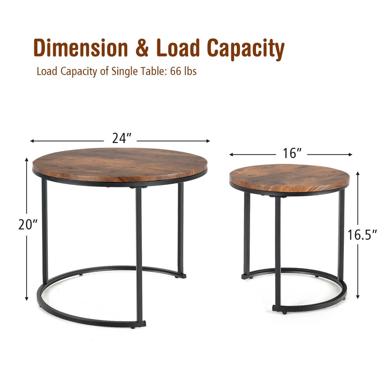 Set of 2 Modern Round Stacking Nesting Coffee Tables for Living Room, Rustic Brown at Gallery Canada
