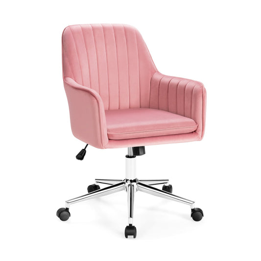 Velvet Accent Office Armchair with Adjustable Swivel and Removable Cushion, Pink at Gallery Canada