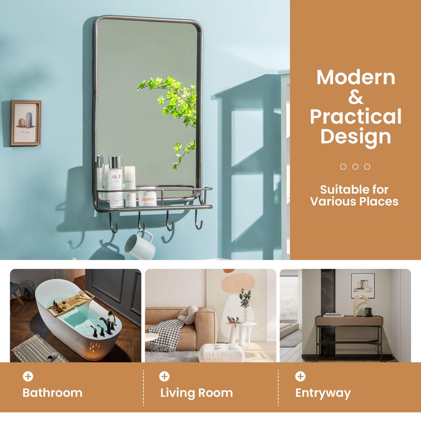 Wall Mirror With Shelf, Metal Frame, Black Wall Mirrors at Gallery Canada
