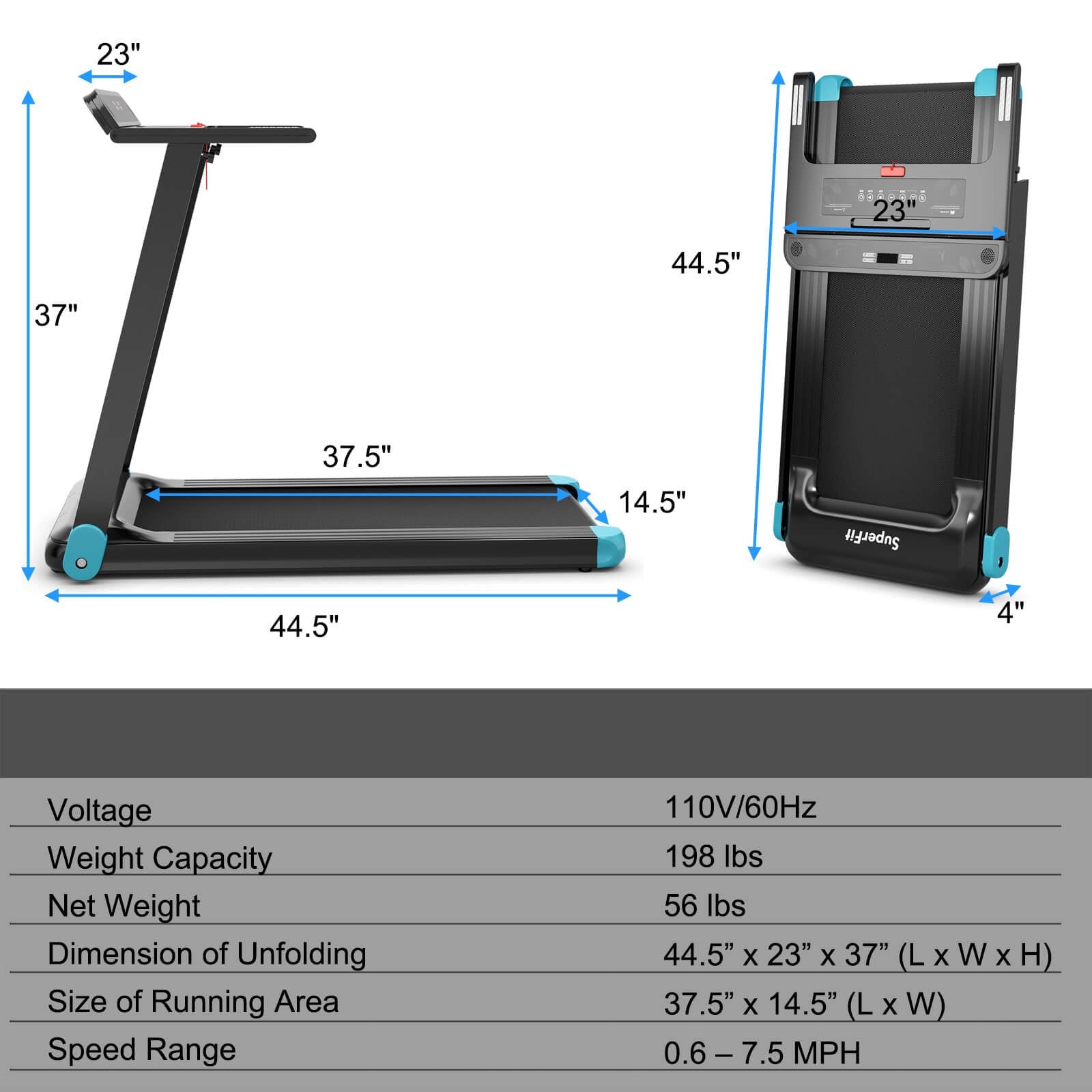 Folding Electric Compact Walking Treadmill with APP Control Speaker, Blue at Gallery Canada