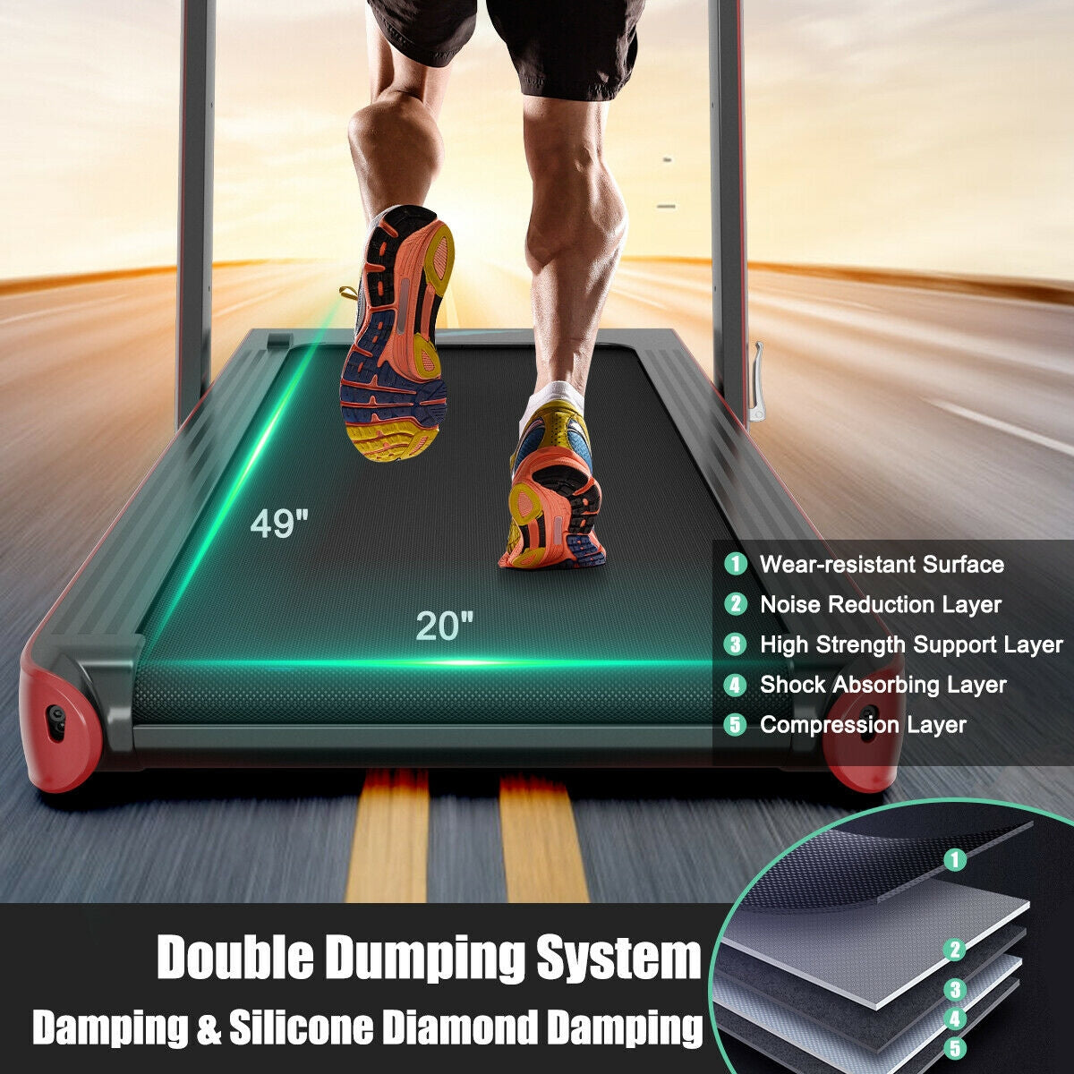 4.75HP 2 In 1 Folding Treadmill, Remote APP Control, Red