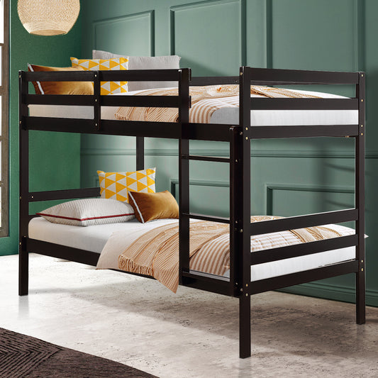 Twin Bunk Bed, Children Wooden Bunk Beds, Solid Hardwood, Brown