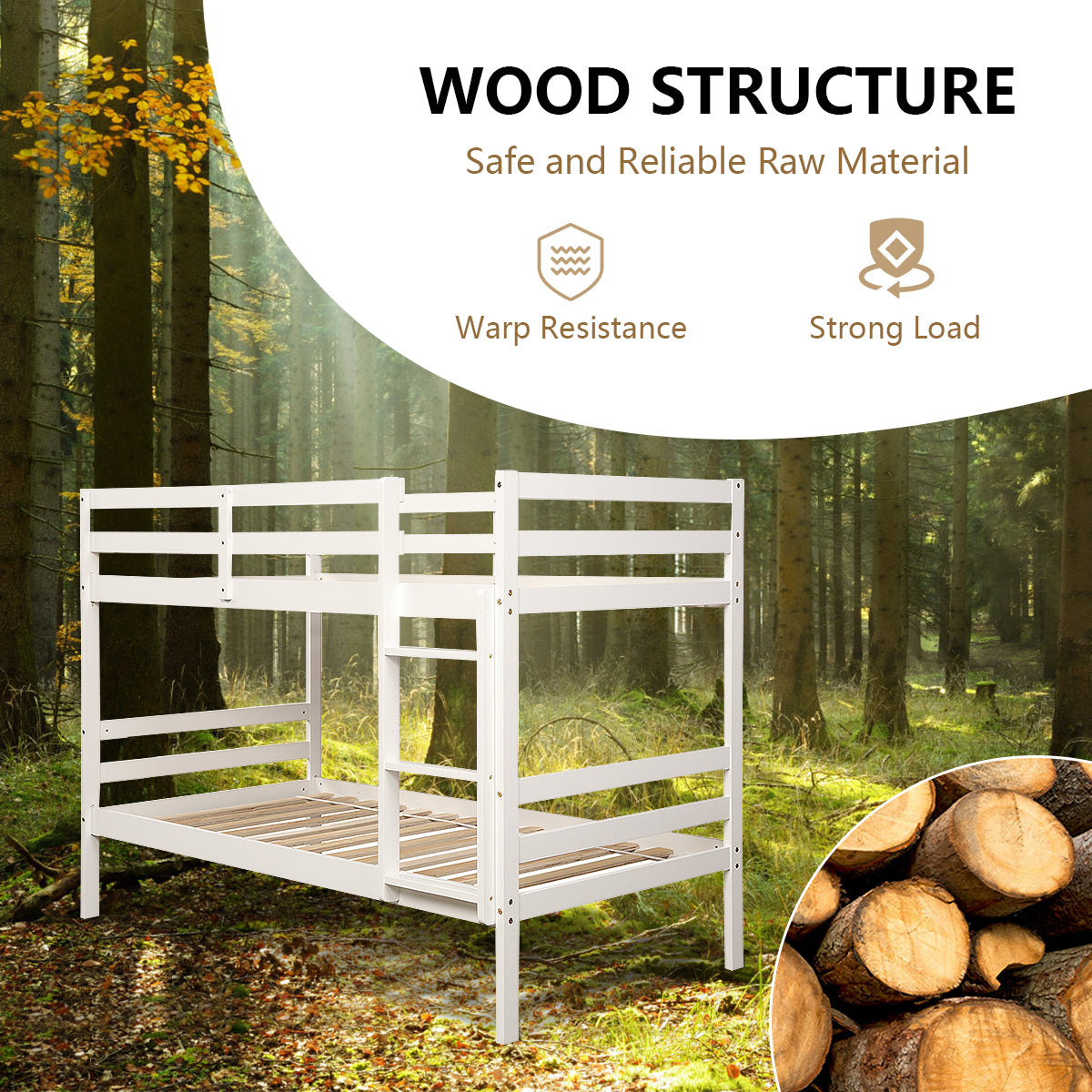 Twin Bunk Bed, Solid Hardwood, White Bunk Bed Frame at Gallery Canada