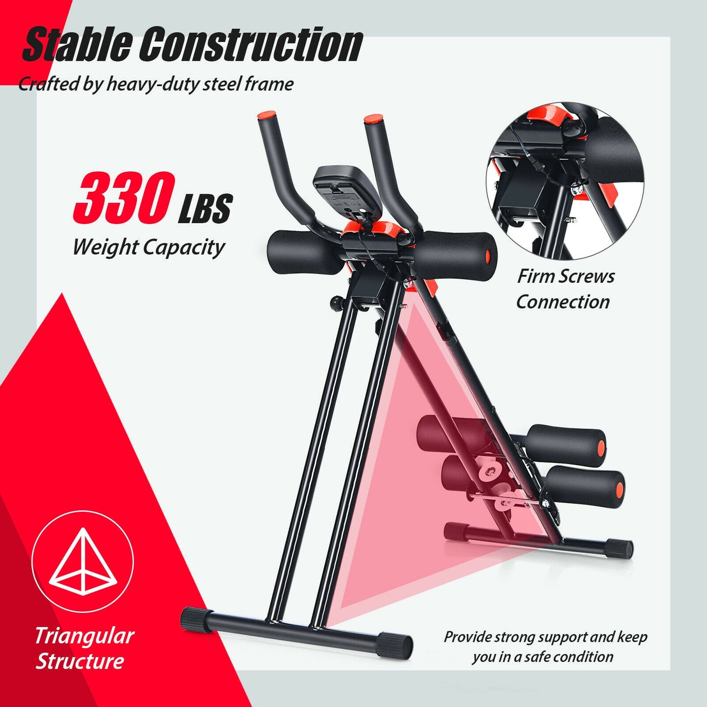 Foldable Adjustable Ab Trainer, 3 Resistance Levels, LCD Display, Black Benches Racks & Bars at Gallery Canada
