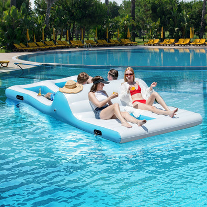 Floating 4 Person Inflatable Lounge Raft with 130W Electric Air, White