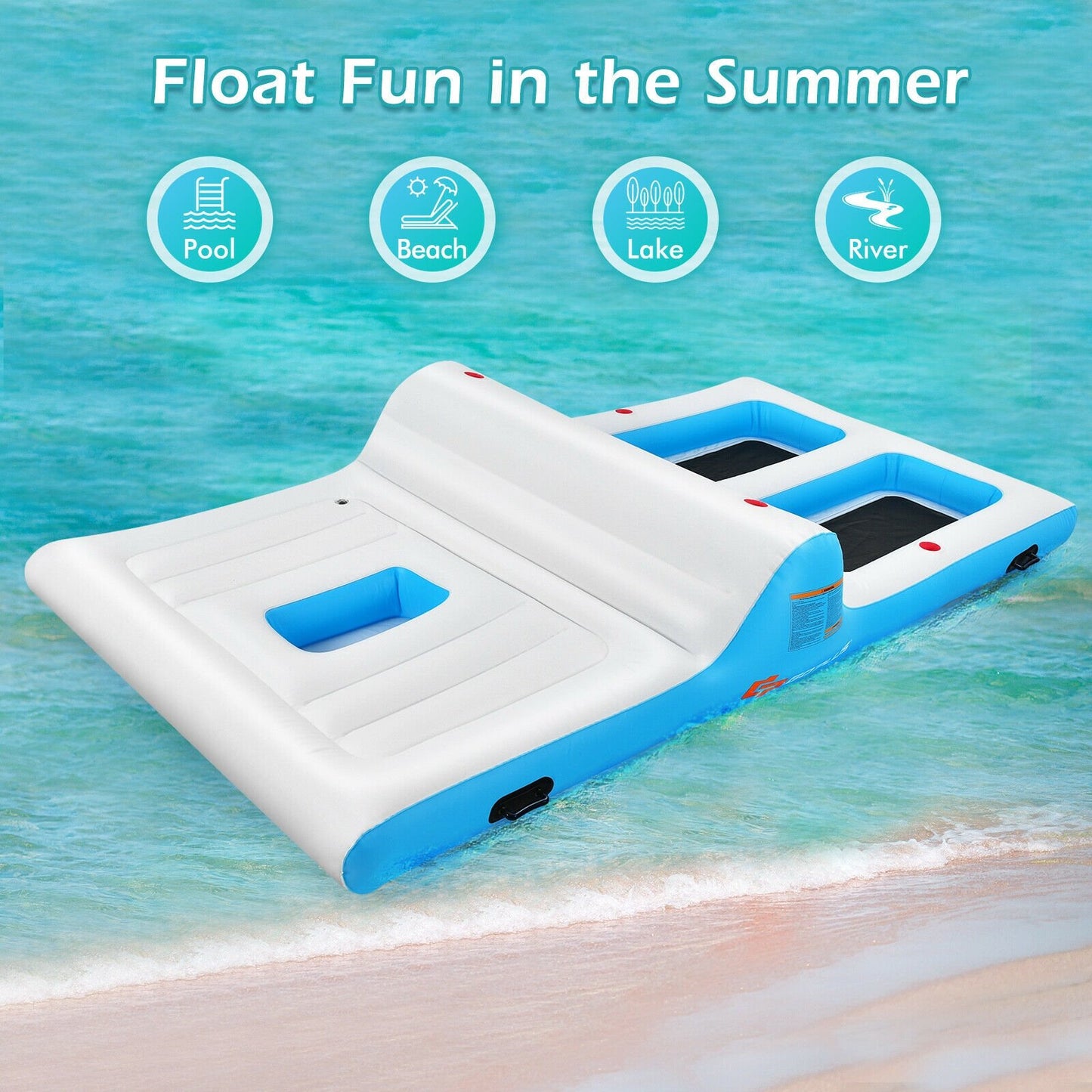 Floating 4 Person Inflatable Lounge Raft with 130W Electric Air, White