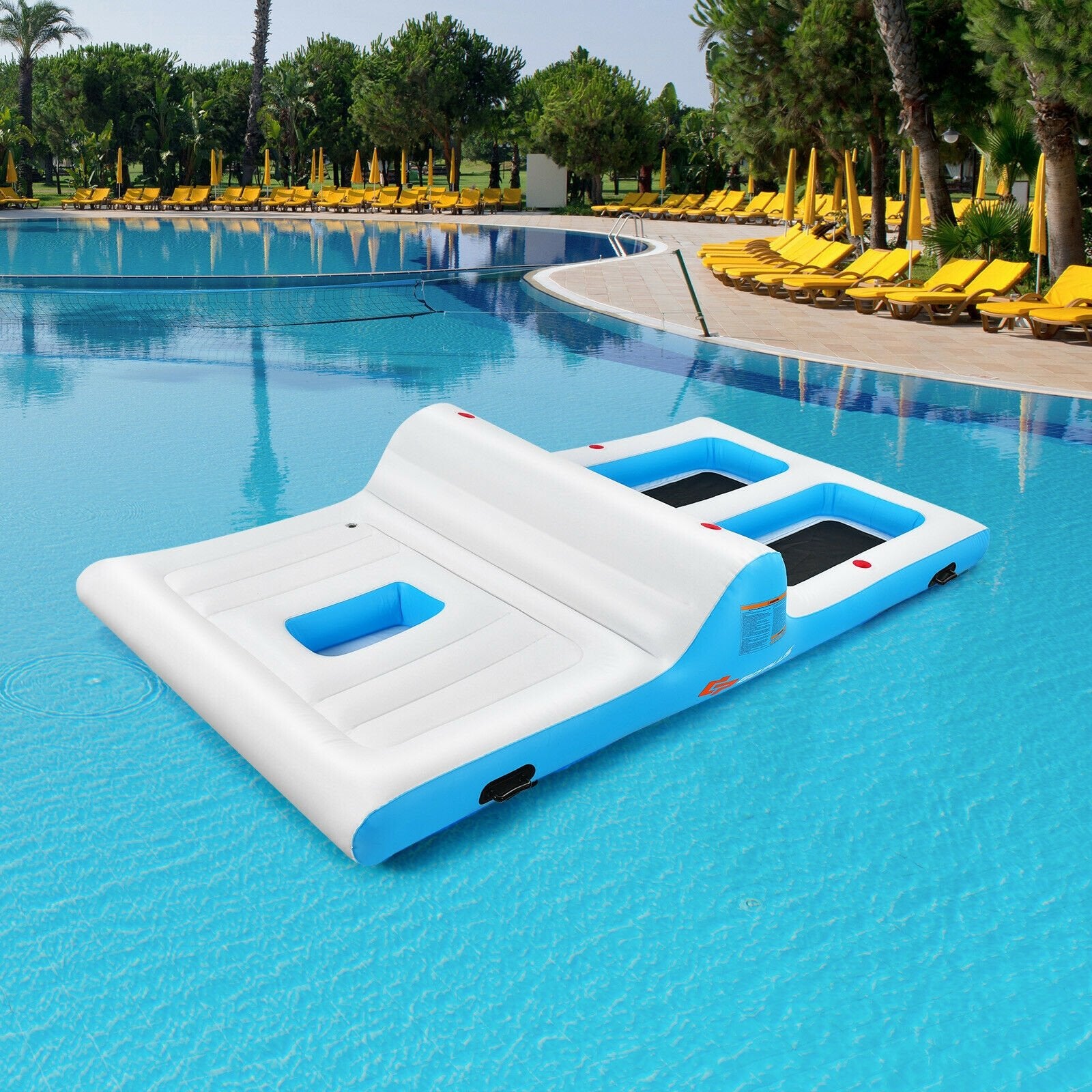 Floating 4 Person Inflatable Lounge Raft with 130W Electric Air, White at Gallery Canada