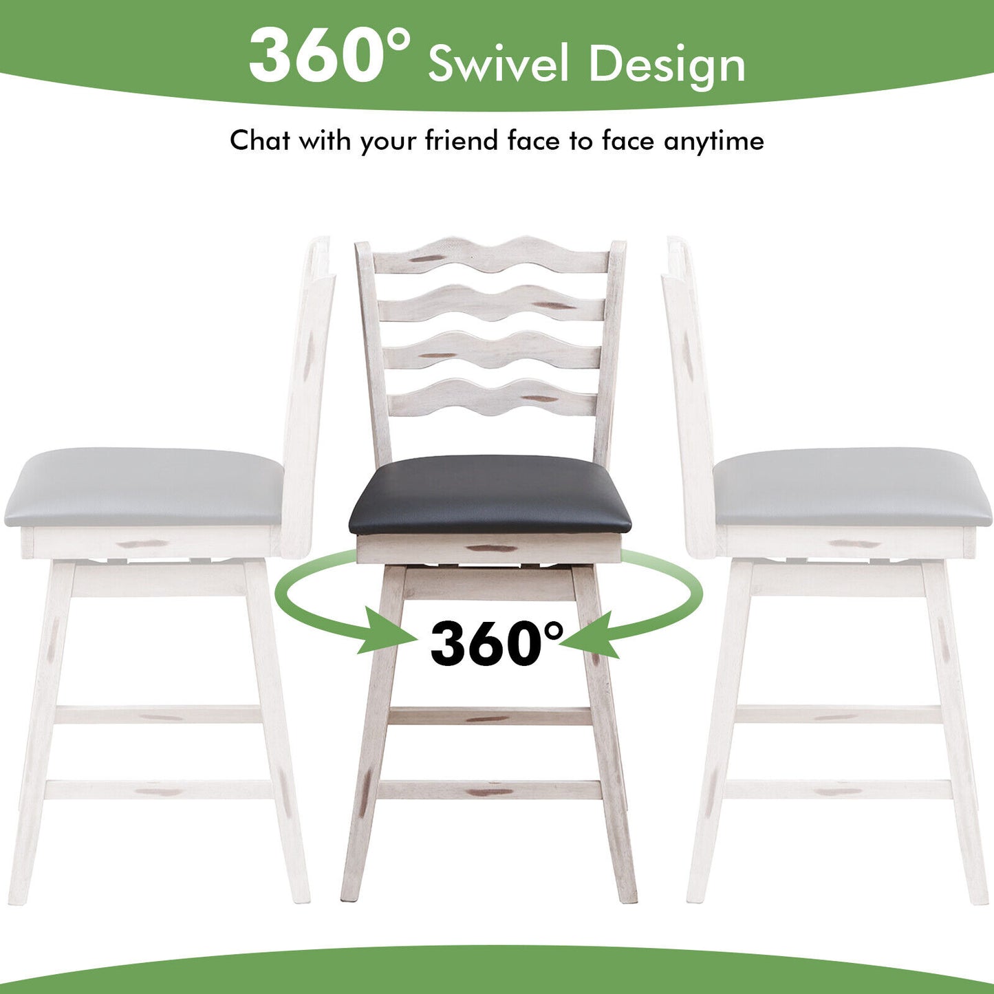 360° Swivel Bar Stools with Rubber Wood Frame and Ergonomic Backrest and Footrest-25 inches, Gray Bar Stools at Gallery Canada