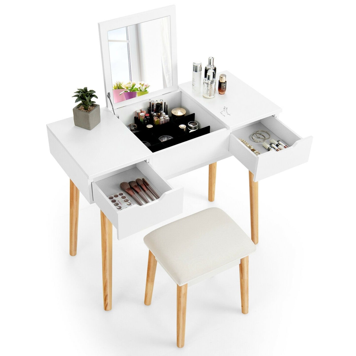 Makeup Vanity Table Set with Flip Top Mirror and 2 Drawers, White at Gallery Canada
