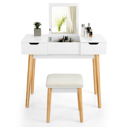 Makeup Vanity Table Set with Flip Top Mirror and 2 Drawers, White at Gallery Canada