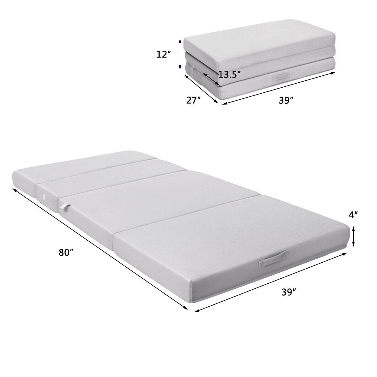 4 Inch Folding Sofa Bed Foam Mattress with Handles-Twin XL, Gray at Gallery Canada
