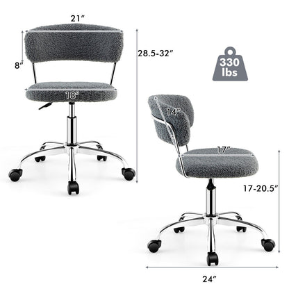 Computer Desk Chair Adjustable Sherpa Office Chair Swivel Vanity Chair, Gray at Gallery Canada
