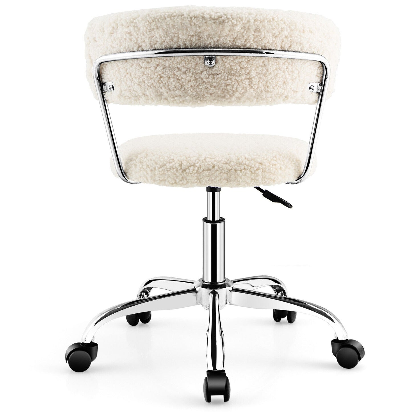 Computer Desk Chair Adjustable Sherpa Office Chair Swivel Vanity Chair, White Armless Chairs at Gallery Canada