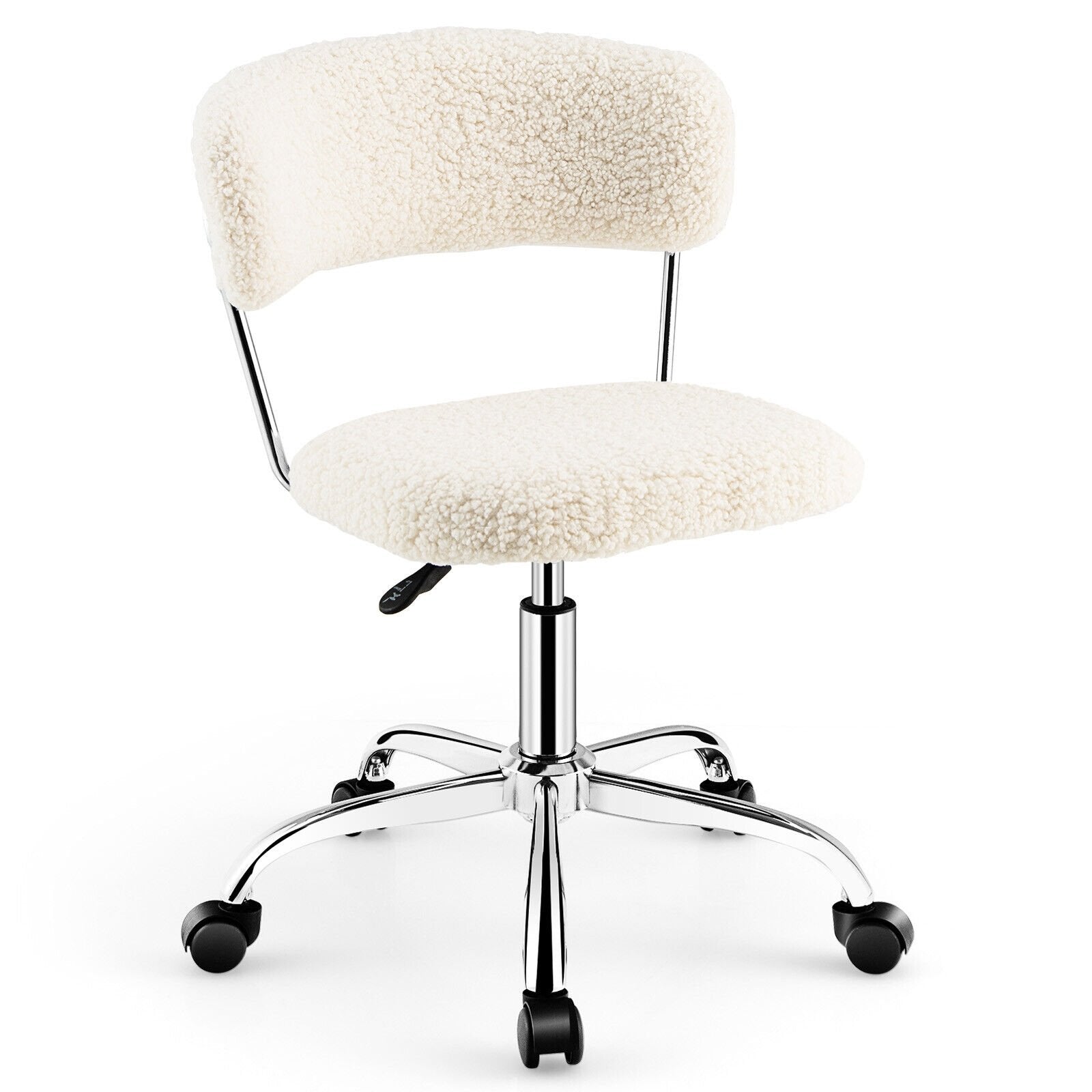 Computer Desk Chair Adjustable Sherpa Office Chair Swivel Vanity Chair, White at Gallery Canada