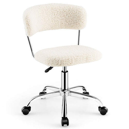 Computer Desk Chair Adjustable Sherpa Office Chair Swivel Vanity Chair, White