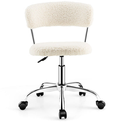 Computer Desk Chair Adjustable Sherpa Office Chair Swivel Vanity Chair, White at Gallery Canada