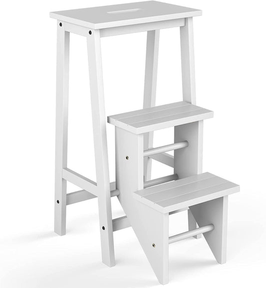 3 Tier Step Stool 3 in 1 Folding Ladder Bench, White at Gallery Canada
