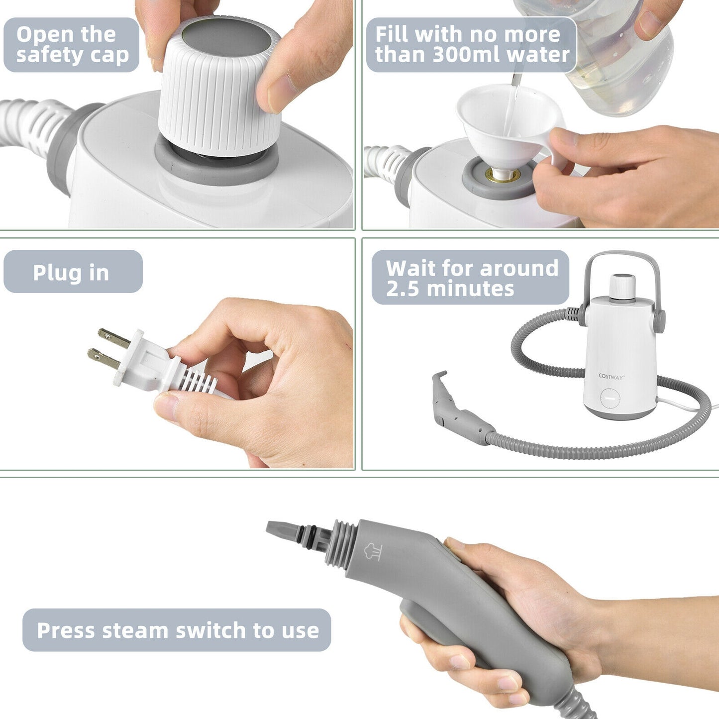 1000W Portable Hand-Held Steam Cleaner, 10 Accessories, Gray Vacuums & Cleaners at Gallery Canada