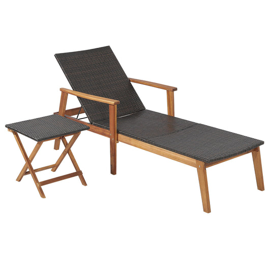 Patio Chaise Lounge and Table Set with 4-Level Adjustable Backrest, Brown Outdoor Chaise Lounges Brown at Gallery Canada