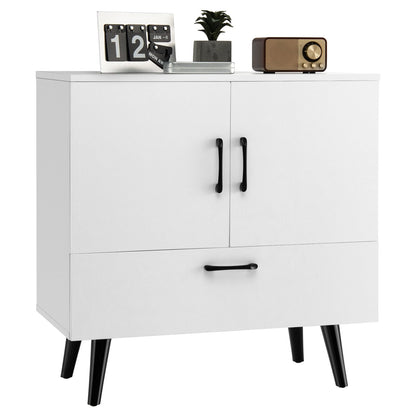 Mid Century Storage Cabinet with 2 Doors and 1 Pull-out Drawer, White