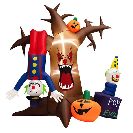 8 Feet Halloween Inflatable Tree Giant Blow-up Spooky Dead Tree with Pop-up Clowns, Brown