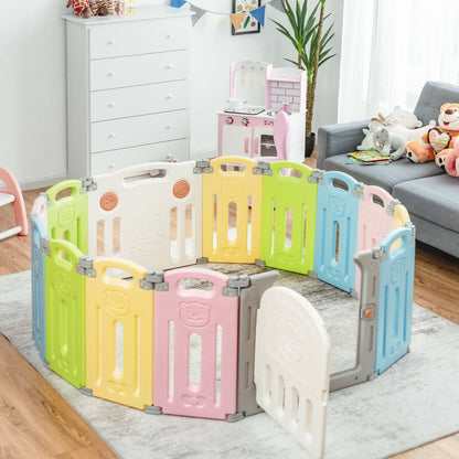 Foldable Baby Playpen 14 Panel Activity Center Safety Play Yard, Multicolor