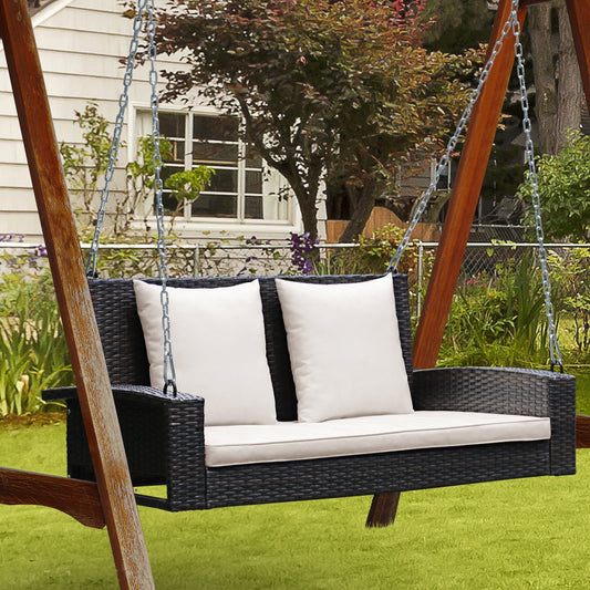 2-Person Patio Rattan Swing With Cushions, White Porch Swings White at Gallery Canada