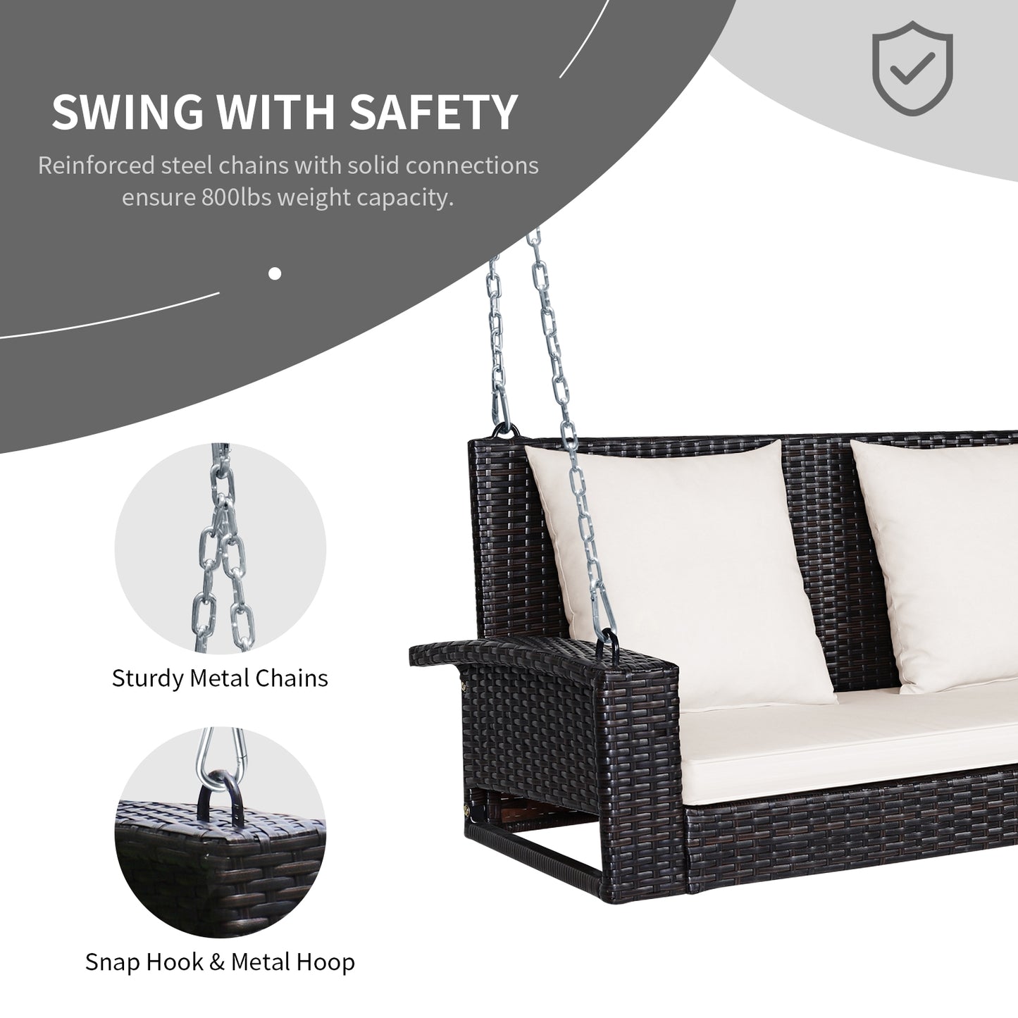 2-Person Patio Rattan Porch Swing with Cushions, White Porch Swings at Gallery Canada