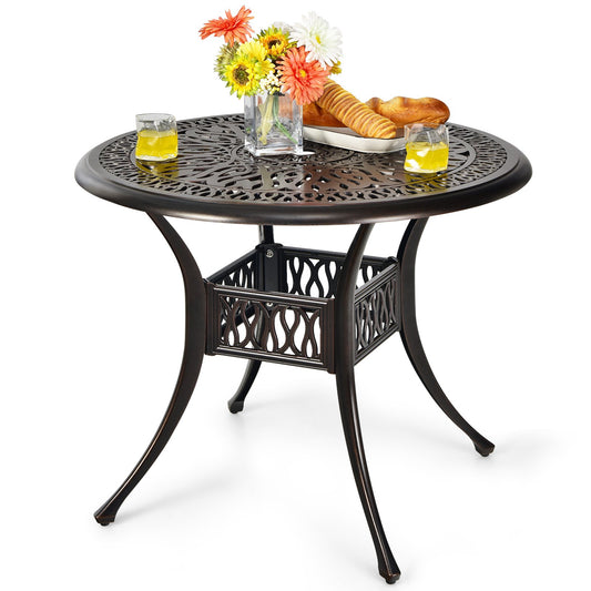 36 Inch Patio Round Dining Bistro Table with Umbrella Hole, Brown at Gallery Canada