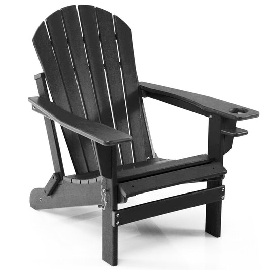 Patio All-Weather Folding Adirondack Chair with Pull-Out Ottoman, Black at Gallery Canada