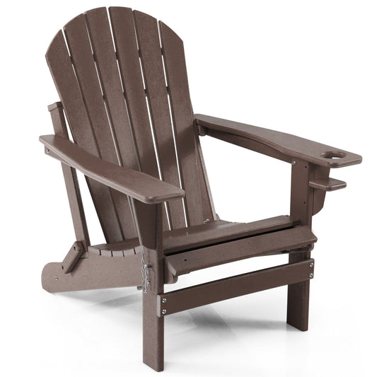Patio All-Weather Folding Adirondack Chair with Pull-Out Ottoman, Brown at Gallery Canada