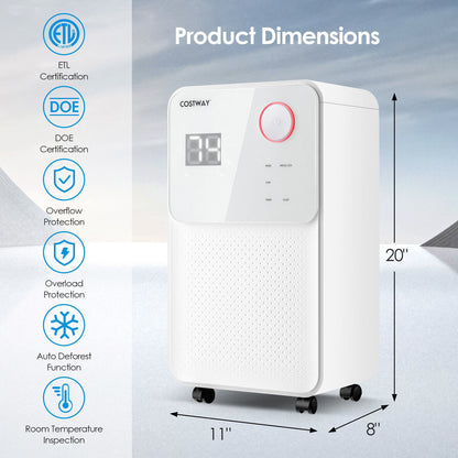 32 Pints 2000 Sq. Ft Dehumidifier for Home and Basements with 3-Color Digital Display, White