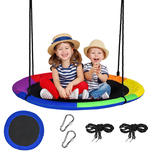 40 Inch Flying Saucer Tree Swing with 2 Hanging Straps for Kids, Blue