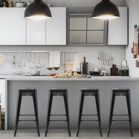 30 Inch Bar Stools Set of 4 with Square Seat and Handling Hole, Black Bar Stools Black at Gallery Canada