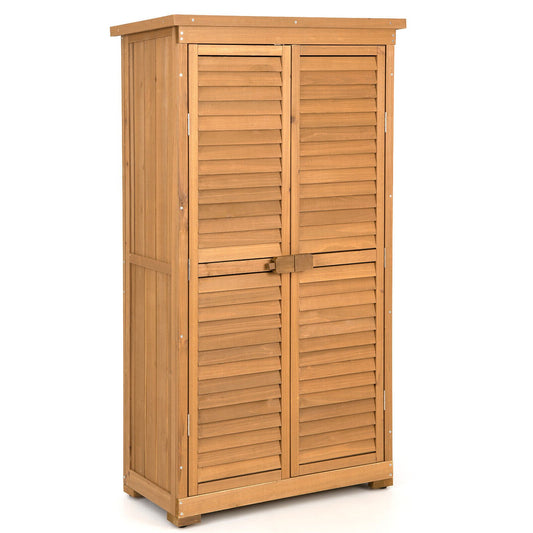Outdoor Wooden Garden Tool Storage Cabinet, Natural