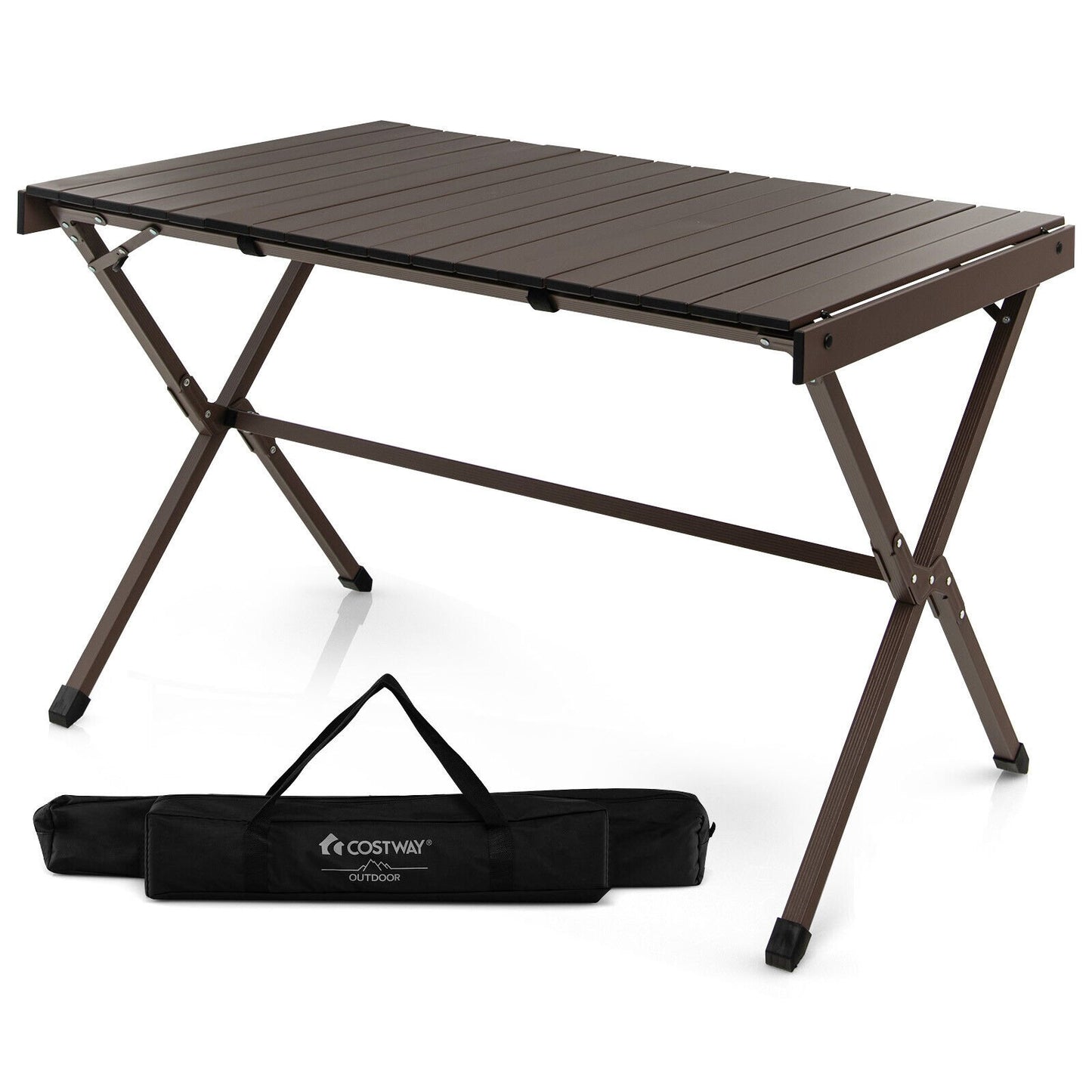 4-6 Person Portable Aluminum Camping Table with Carrying Bag, Brown