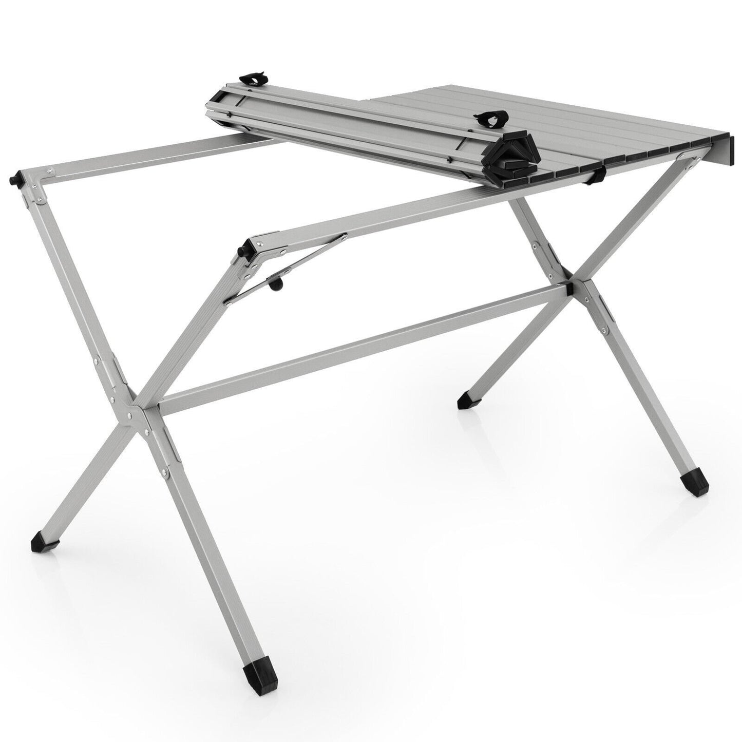 4-6 Person Portable Aluminum Camping Table with Carrying Bag, Gray