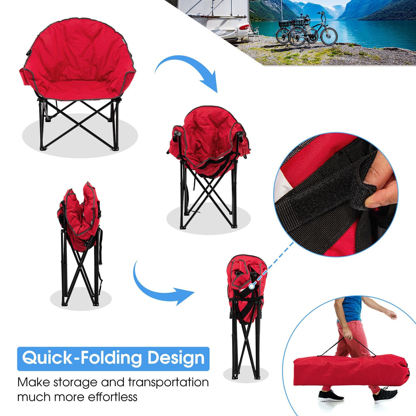Folding Camping Moon Padded Chair with Carrying Bag, Red at Gallery Canada