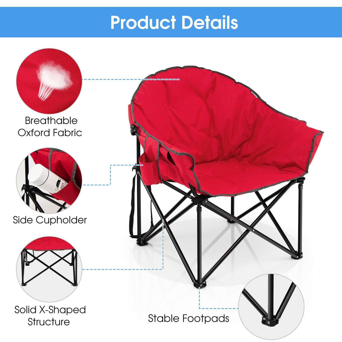 Folding Camping Moon Padded Chair With Carrying Bag, Red Camping Furniture at Gallery Canada
