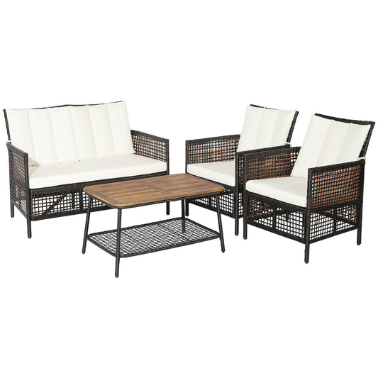 4-Piece Patio Rattan Furniture Set, 2-Tier Coffee Table, White Patio Conversation Sets White at Gallery Canada