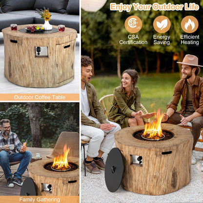 40 Inch Round Propane Gas Fire Pit Table Wood-Like Surface with Laval Rock PVC Cover, Natural at Gallery Canada