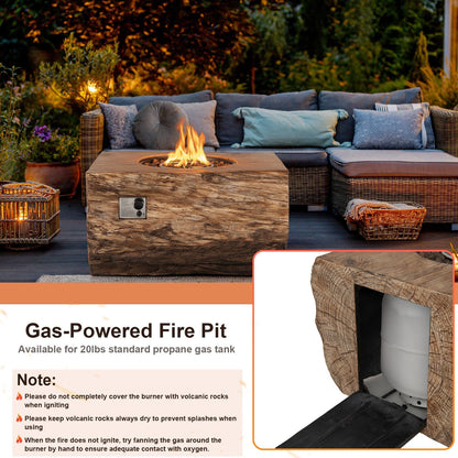 40 Inch Rectangle Propane Fire Pit Table Wood-Like Surface with Lava Rock PVC Cover, Natural at Gallery Canada