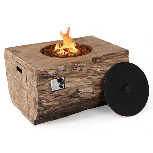 40 Inch Rectangle Propane Fire Pit Table Wood-Like Surface with Lava Rock PVC Cover, Natural
