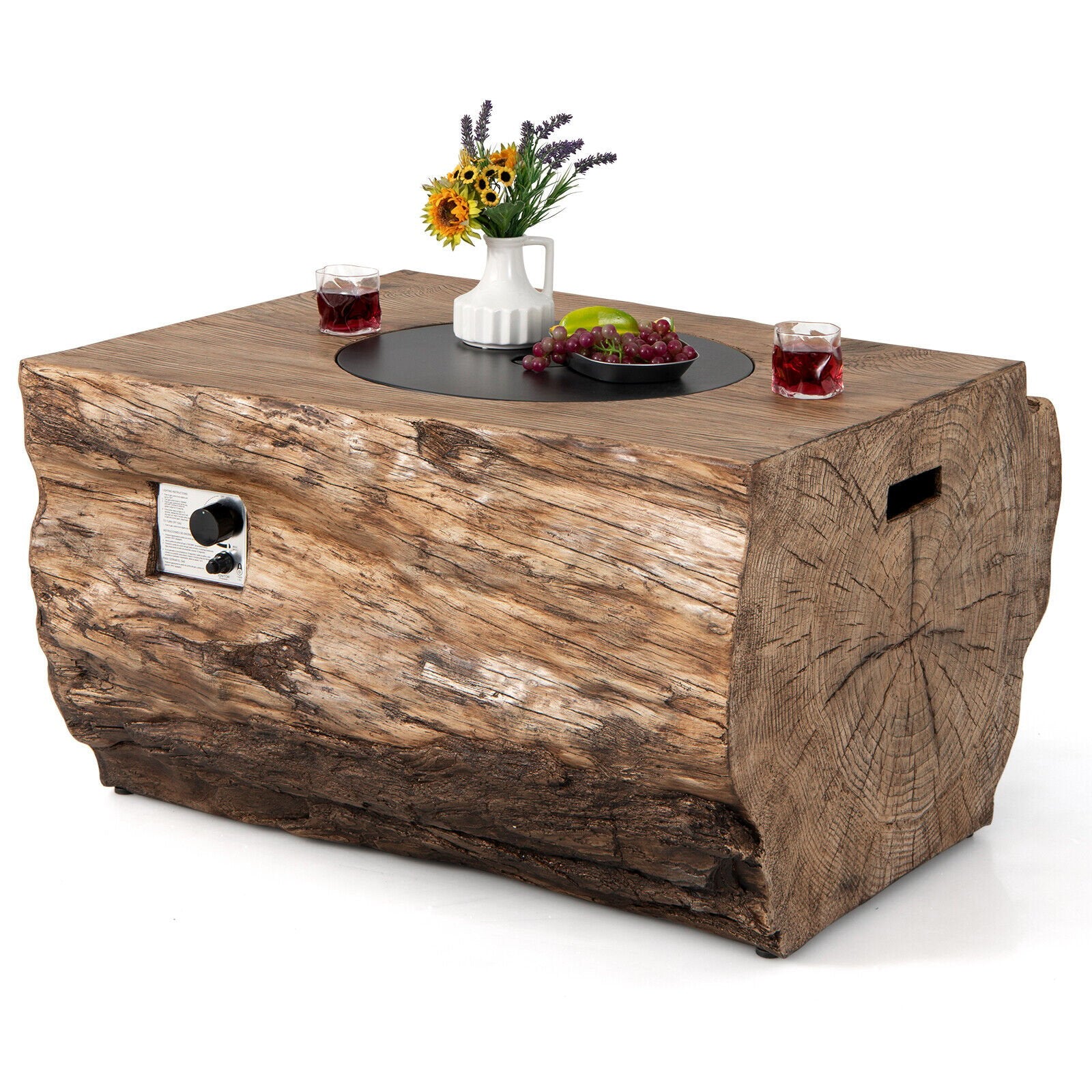 40 Inch Rectangle Propane Fire Pit Table Wood-Like Surface with Lava Rock PVC Cover, Natural at Gallery Canada