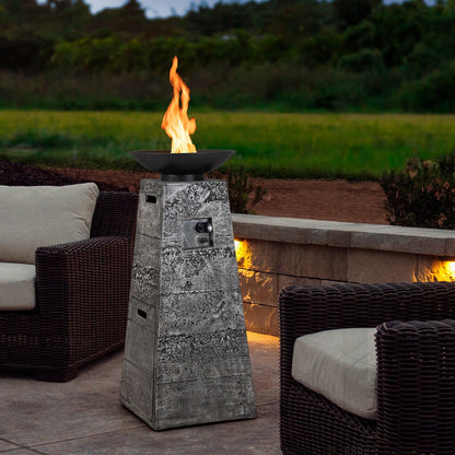 48 Inch Propane Fire Bowl Column with Lava Rocks and PVC Cover, Gray at Gallery Canada