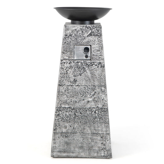 48 Inch Propane Fire Bowl Column, Lava Rocks, PVC Cover, Gray