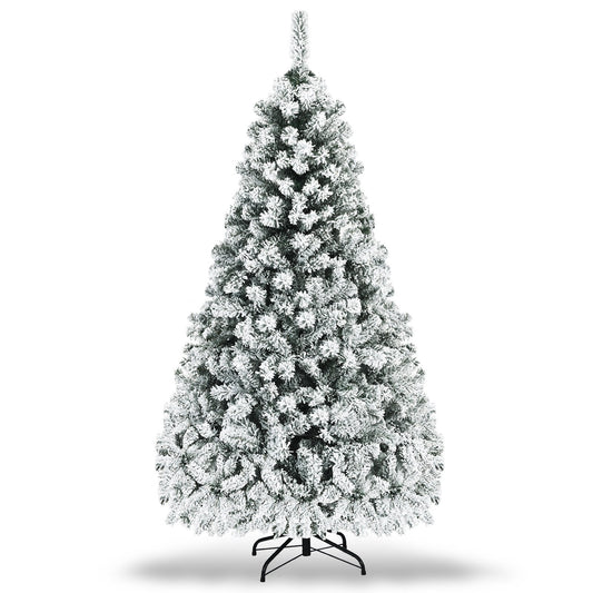 Pre-Lit Premium Snow Flocked Hinged Artificial Christmas Tree-6 ft, White