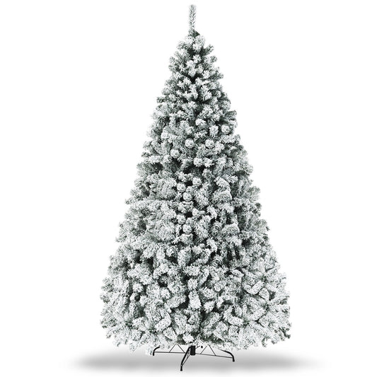 Pre-Lit Premium Snow Flocked Hinged Artificial Christmas Tree-9 ft, White