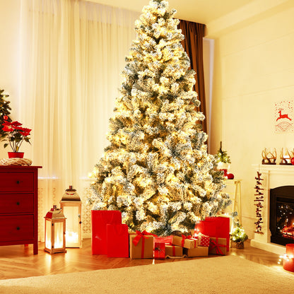 Pre-Lit Premium Snow Flocked Hinged Artificial Christmas Tree-9 ft, White at Gallery Canada