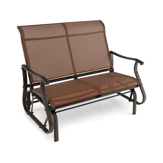 2-Person Patio Glider Bench with High Back and Curved Armrests, Brown